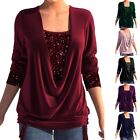 Glittery Sequin Blouse O Neck Long Sleeve Tops for Ladies' Evening Wear
