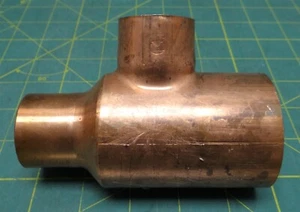 Mueller W40117 2in x 1-1/4in x 1-1/4 in Sweat Wrot Copper Reducing Tee C x C x C - Picture 1 of 6