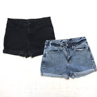 Wild Fable Denim Jean Shorts Womens Size 6/28R High Rise Short 2 Pack Black Blue