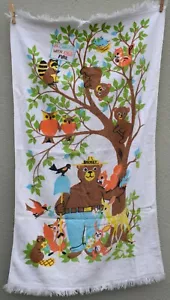 Vintage Smokey The Bear Fieldcrest Medium Badetuch Fransen Waldtiere - Bild 1 von 12