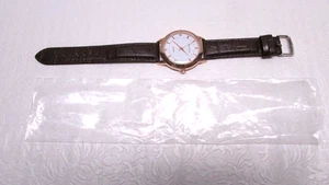 NUEVO Reloj Mreurio Cuarzo MARRÓN Correa Cuero Tono Oro Rosa Funciona con Pilas - Imagen 1 de 9