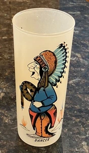 Bill Flores Lores Native American Frosted Drinking Glass Texaco Promo- Dancer - Picture 1 of 4