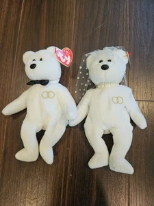 Beanie Babies Mr & Mrs Wedding Day Bears Set Bride & Groom Ty Baby Retired 2001 - Picture 1 of 3