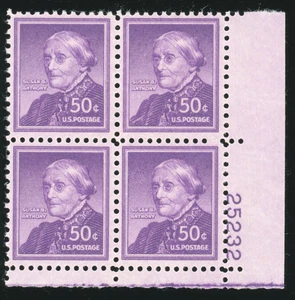 US - 1955 Liberty Issue: Susan B Anthony 50c - SC# 1051 Plate Block of 4 MNH OG - Picture 1 of 2
