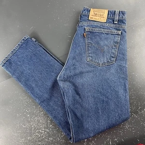 Jeans vintage Levis 505 arancione linguetta uomo 36x32 blu lavaggio scuro made in USA anni 90 vita 34" - Foto 1 di 9