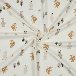 Jersey Kinder Stoff Bär Fuchs Wald Meterware weich elastisch Kinderstoff - Bild 1 von 4