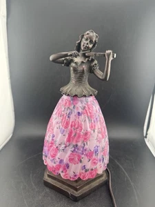 Vintage Dresser Lamp of Lady Playing Violin (Read*) Floral Dress Light - Picture 1 of 11