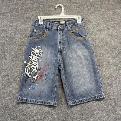 Pantalones Cortos Polo Sur Niños 14 Azul Bermudas Relajado Grafitti Denim Lavado Medio Foto 1 de 4
