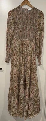 Vestido largo fruncido Zimmermann Freja algodón talla 3 AU 12 *SIN CINTURÓN* Foto 1 de 4