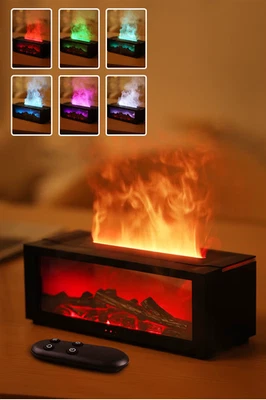 LED Flame Aromatherapy Humidifier – Simulated Fireplace RGB Atmosphere Light wit - Image 1 of 4
