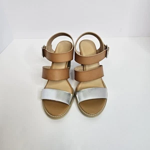Old Navy Block Heel Sandal Heel 3" Beige And Silver Made In Vietnam Size 7 - Picture 1 of 7