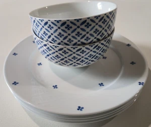 Blue Indigo Spode 6 PIECES 4 Dinner Plates and 2 Soup Cereal Bowls - Picture 1 of 10