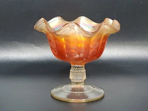 Dugan Coin Spot-Dot Rib Carnival Glass Compote Pedestal Bowl Iridescent - Picture 1 of 12