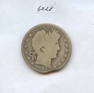 Error 1903-O Barber 50C  (#6028) Planchet Clip at 5 O/C. Scarce.  - Picture 1 of 2