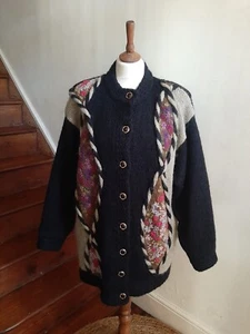 Vintage 80s Womens Cardigan Lined Cottagecore Woven Flowers Oversized Boho - Picture 1 of 10