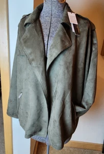 Women's Tahari Green Faux Suede Leather Long Sleeve Open Moto Jacket Size 2X - Bild 1 von 11