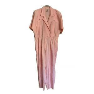 Vintage 80s Peach Parachute Jumpsuit Pantsuit Sandy Sandy Size 16 Button Front - Picture 1 of 15