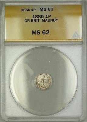 1885 Great Britain Queen Victoria Maundy 1P Penny Silver Coin ANACS MS-62 - Image 1 of 2