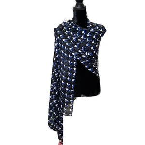 Unbranded Scarf Womens Long Rectangle Blue White Houndstooth Lightweight Fringe - Picture 1 of 7