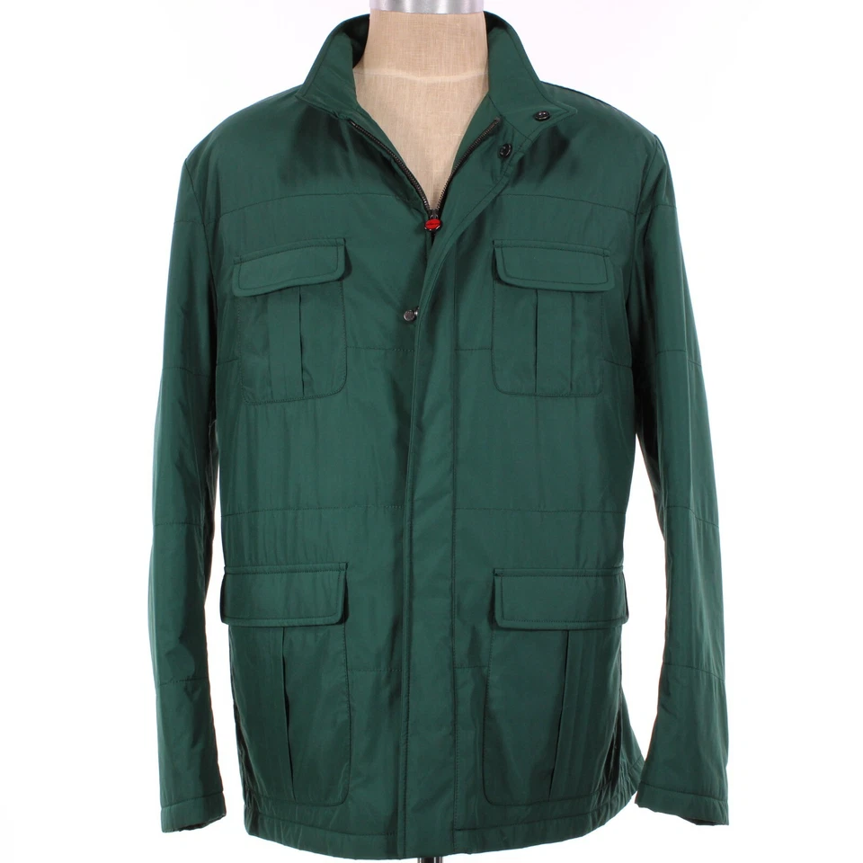 Kiton NWT Jacket Size 52 42 US In Solid Green Windbreaker With Suede Detail  - Image 1 of 4