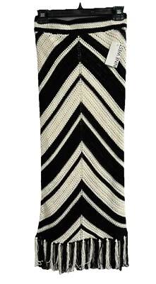 Nine West Black & Beige Long Maxi Crochet Fringe Elastic Waist Skirt Size XS NWT - Image 1 of 4