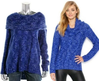 ⭐Kensie Navy BLUE Multi Color Knit Marled Cowl Neck Tunic Sweater ~ S M3020  - Image 1 of 4