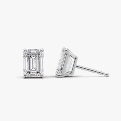 White Gold Women Earring 14k  Lab Grown Diamond Emerald 2.00 Carat IGI Certified - Image 1 of 4