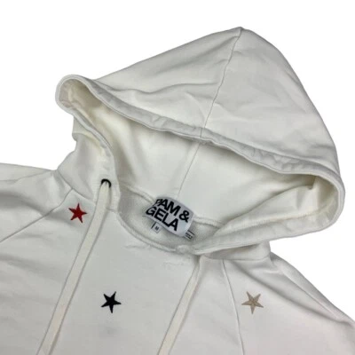 Pam & Gela Women’s Cropped Hoodie Sweatshirt White w/Stars • Medium - Image 1 of 4
