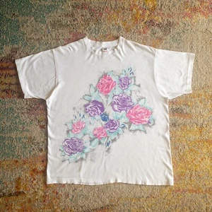 Vintage 90er Blumen Rosen Grafik Kunst T-Shirt Fruit of Loom 2X - Bild 1 von 6