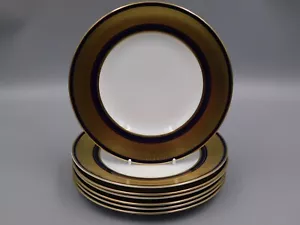 SEVEN ROYAL WORCESTER CAESAR BLUE/GOLD HEAVY GILDED 8" SALAD/DESSERT PLATES. - Picture 1 of 3