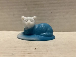 Vintage Swirl Slag Milk Glass Nesting Kitten Cat On Nest / Basket Blue LID ONLY - Picture 1 of 16