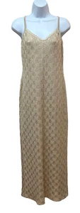St John Evening Gold Stretch Embellished Fan Knit Crystals Maxi Dress Size 2 - Picture 1 of 14