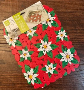 Christmas Sink Mat, Christmas Flowers Sink Mat, Protective Decorative Sink Mat - Picture 1 of 11