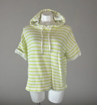 Lou & Grey 女式衬衫 M 码石灰绿色白色条纹短袖连帽上衣 — 第 1/4 张图片