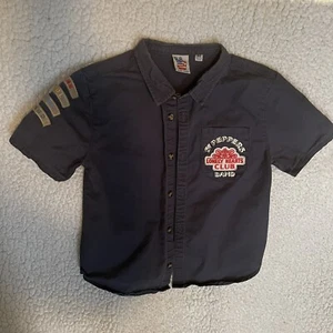 Boys Med Junk Food Beatles Button Short Sleeve Shirt St. Peppers Band Gray Patch - Picture 1 of 6