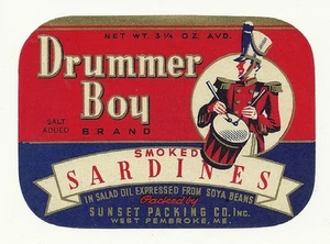 Drummer Boy  Vintage  Sardine Can Label Sunset Packing Co.West Pembroke , Maine - Picture 1 of 1