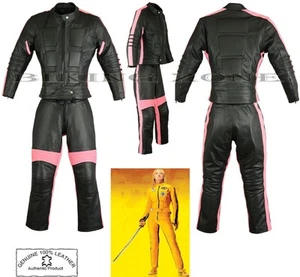 WOMENS BLACK FISH SLIM FIT MOTORBIKE /MOTORCYCLE LEATHER JACKET / SUIT - Picture 1 of 8