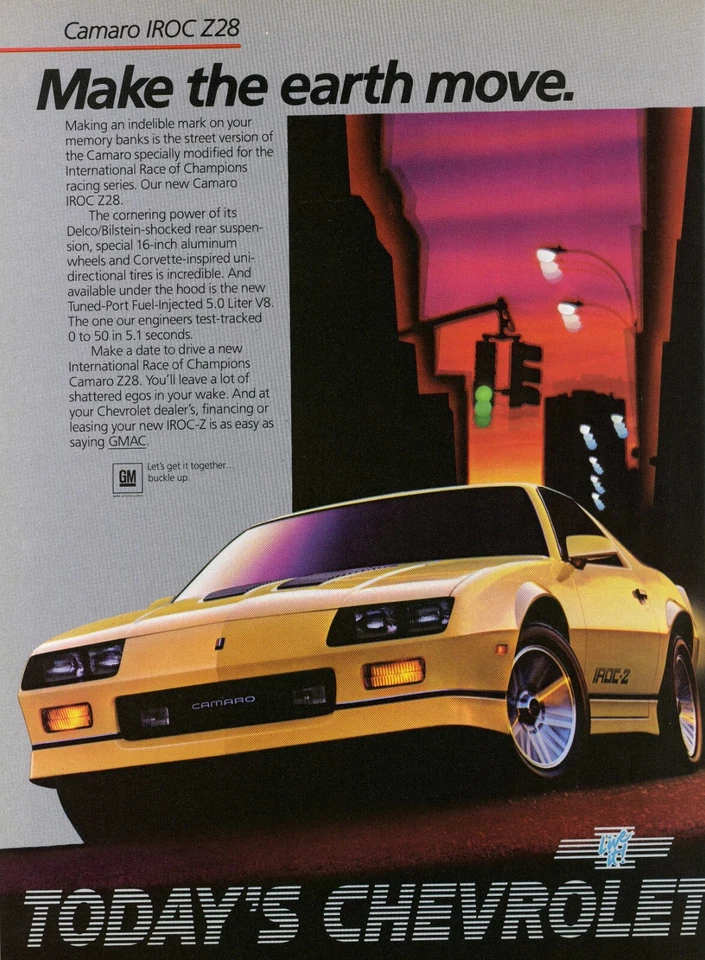 Póster de anuncio Chevy Camaro IROC-Z 1985 (Hacer que la tierra se mueva) | 24x36 pulgadas | Coches Z Foto 1 de 1
