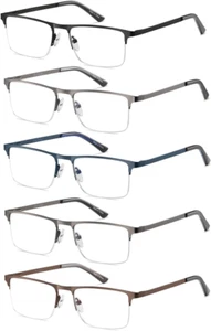 5 Pack Reading Glasses for Men, Blue Light Blocking Computer Eyeglasses Metal Sp - Picture 1 of 12