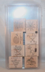 Stampin' Up! Wood Block Stamp Set - Fun & Fast Notes - 8 Stamps - Used - Picture 1 of 3