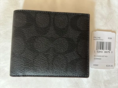 Cartera plegable de cuero negra COACH para hombre borde borgoña Foto 1 de 4