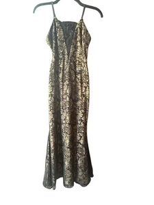 Vera Wang Collection Dress 2 XS Black Gold Lace Gown Formal Prom Whimsigoth Y2K - Picture 1 of 12