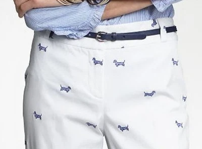 Talbots Heratige Chino Capri Pants White Blue Dachshund Wiener Dogs 16 - Image 1 of 4
