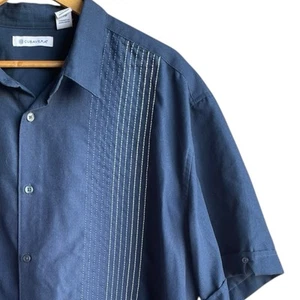 Cubavera Mens Guayabera Cuban Button Short Sleeve Blue Shirt 2XL XXL - Picture 1 of 7