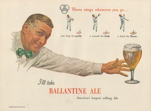 1947 Ballantine Ale Beer Ring Toss Three Rings Wherever You Go Vintage Print Ad - Picture 1 of 1