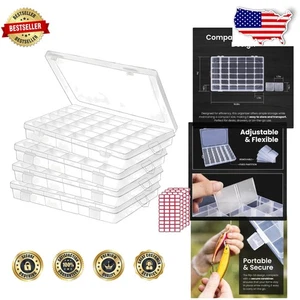 Durable 4-Pack Clear Storage Containers, 36 Adjustable Compartments - Picture 1 of 8