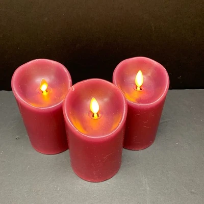 Lote de 3 velas de cera de pilar de 5" LUMINARA llama móvil vino tinto FUNCIONAN MUY BIEN Foto 1 de 4