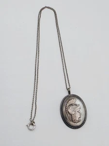 Vintage Roman Centurian Soldier Abalone Sterling Silver Pendant Gold Fill Chain - Picture 1 of 21