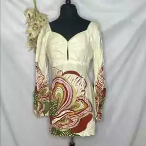 Farm Rio Women's Cream Abstract Floral Print Long Sleeve Dress Size Large NWT - Picture 1 of 5