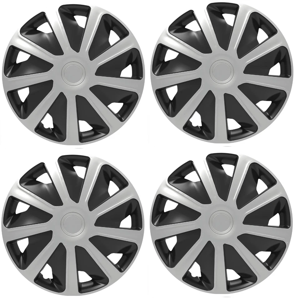 FIAT DUCATO DEEP DISH WHEEL TRIMS COVER BLACK SILVER FULL SET HUB CAPS 16" INCH - Image 1 of 1